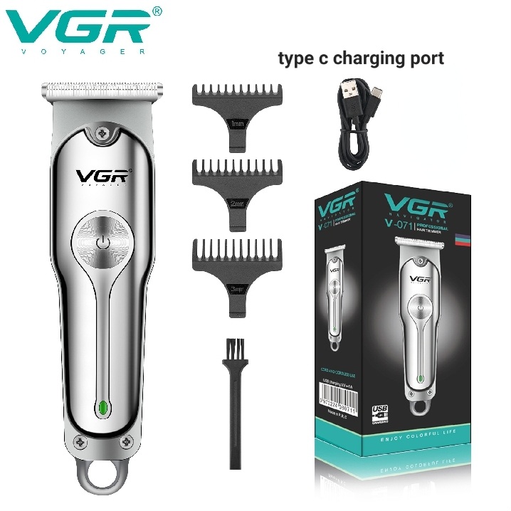 VGR professional Hair Cutting Machine Cordless Hair Trimmer type c charging port Professional Hair Clipper Electric Haircut Machine T-Blade Clipper for Men V-071