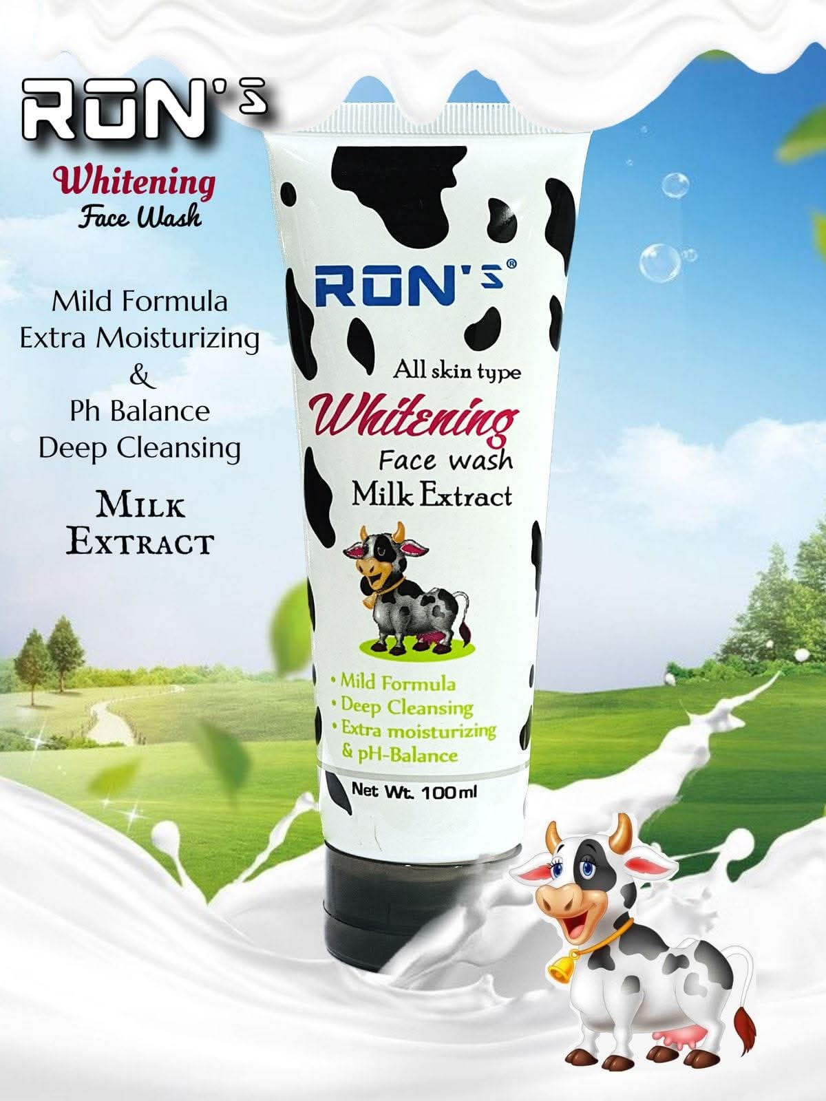 Ron's All Skin Type Whitening Face Wash with Milk Extract. 100 gm